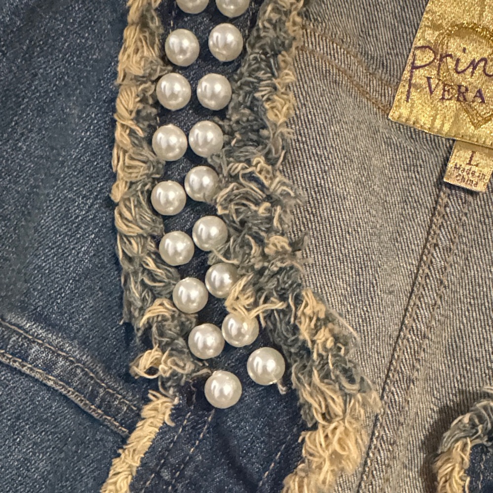 Princess Vera Wang Blue Denim Jacket with Pearl Accents - Picture 3 of 5